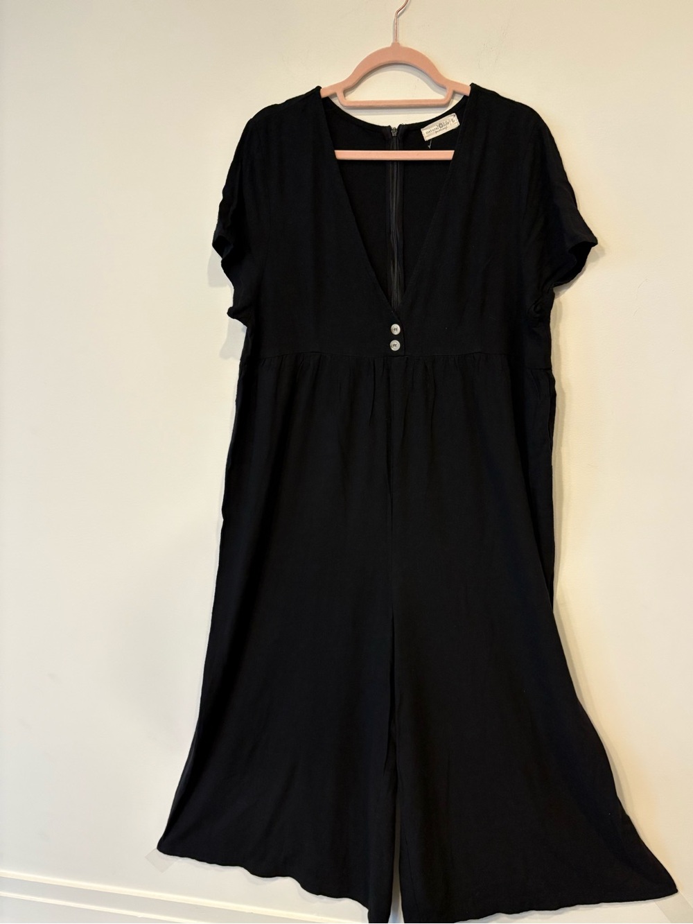 Natural Life Linen Black V-Neck Short Sleeve Jumpsuit oversized slouchy comfy